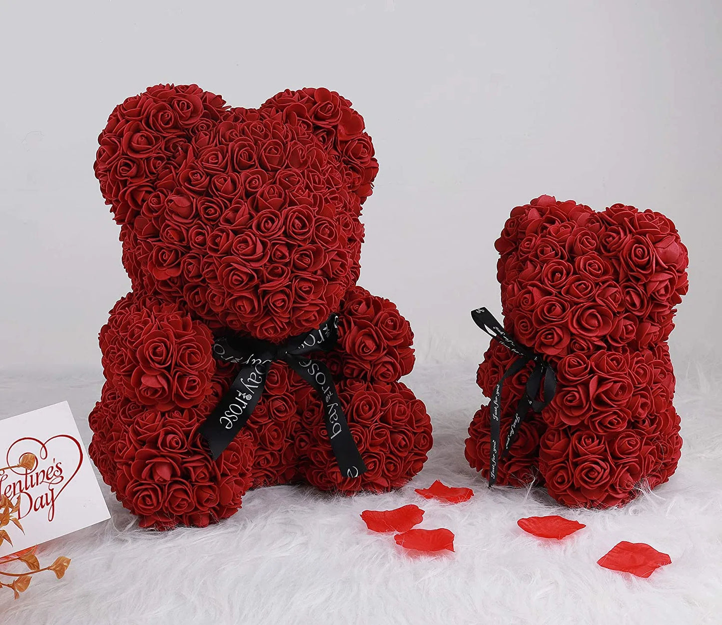 10-Inch Wine Red Rose Flower Bear – Perfect Gift for Valentine’s, Mother’s Day, and Christmas