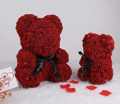 10-Inch Wine Red Rose Flower Bear – Perfect Gift for Valentine’s, Mother’s Day, and Christmas