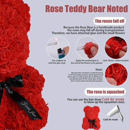 10-Inch Wine Red Rose Flower Bear – Perfect Gift for Valentine’s, Mother’s Day, and Christmas