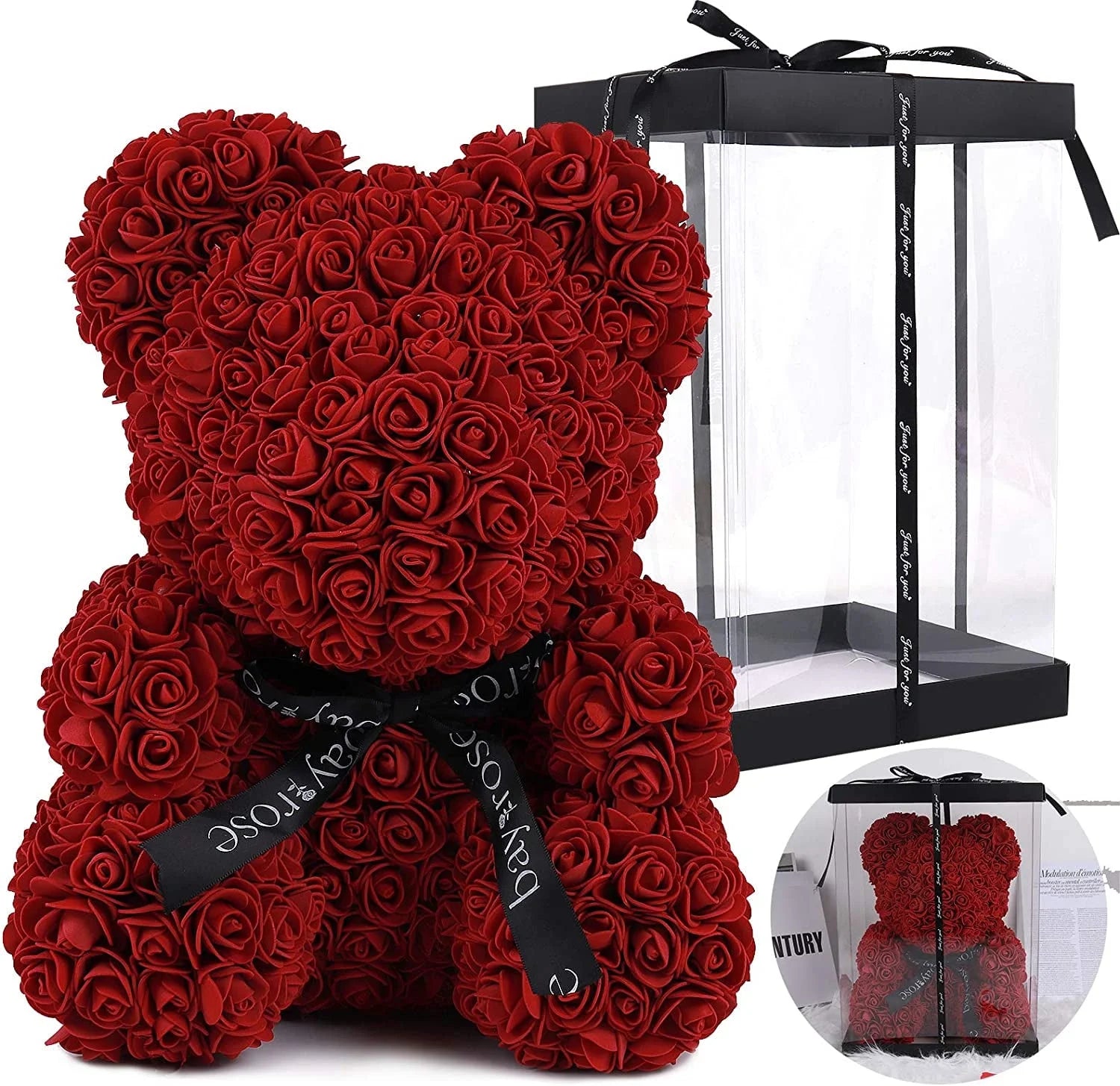 10-Inch Wine Red Rose Flower Bear – Perfect Gift for Valentine’s, Mother’s Day, and Christmas